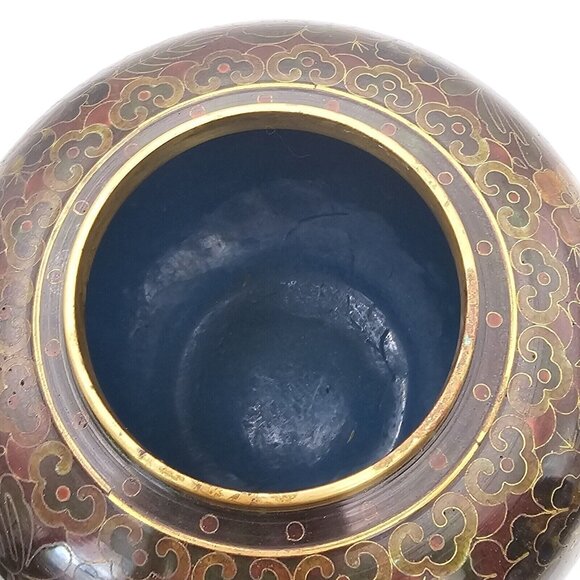 Vtg Chinese Cloisonne Ginger Jar & Lid Thousand Flower Design Brass Browns Gold - Picture 9 of 16